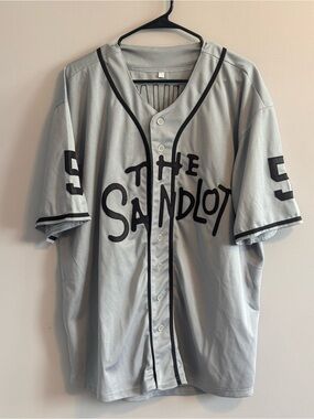 The Sandlot Squints #5 Men’s XL Gray Stitched Baseball Jersey Movie